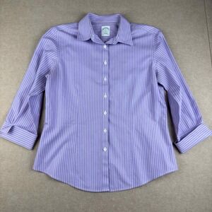 Brooks Brothers 346 Shirt Women 8P Purple White Stripe Petite‎ Fitted Cotton